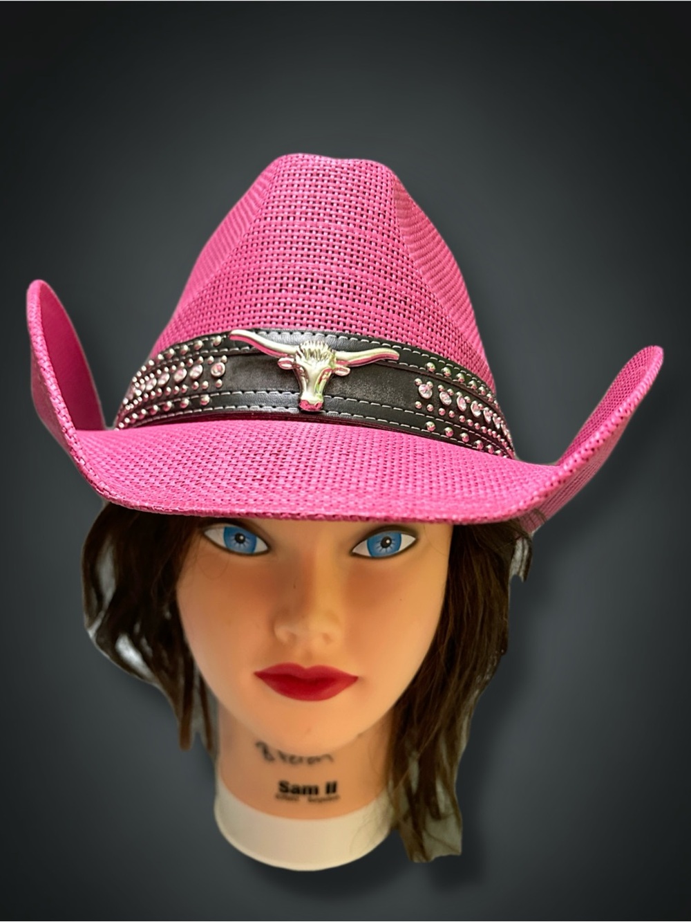Silver Rodeo Women's Pink Straw Cowboy Hat with Studded Western Band